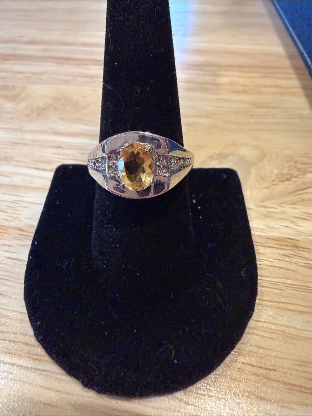 Stainless Steel Citrine Cocktail Ring - Yellow Gemstone